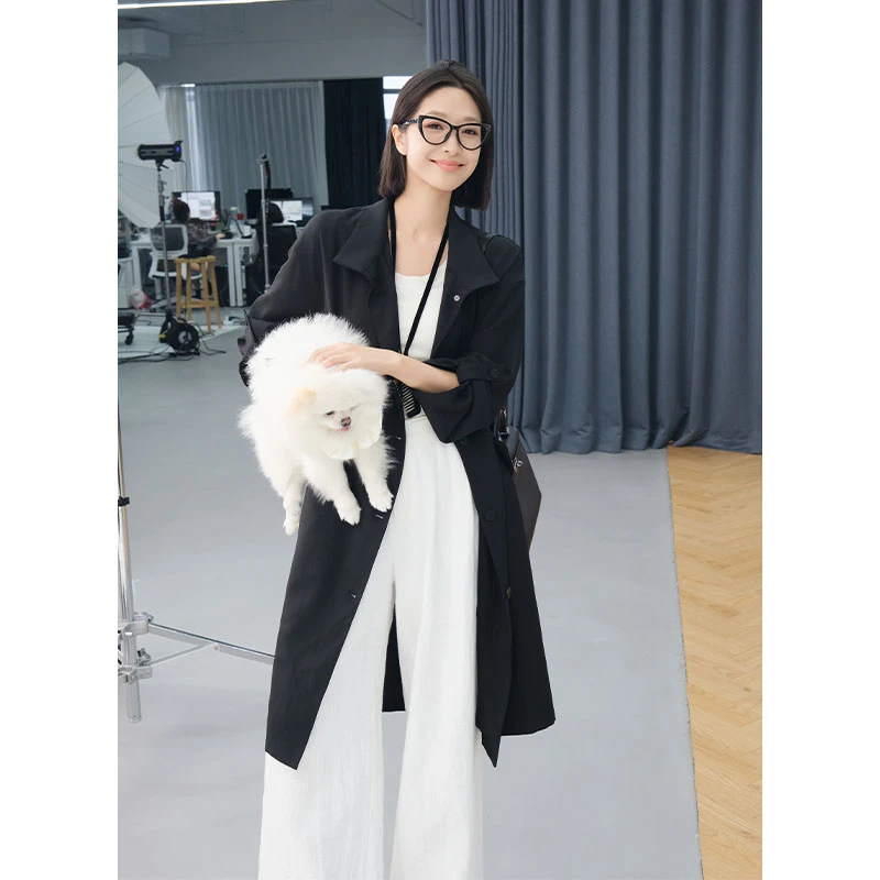 美洋MEIYANG 布鲁克林风衣 麻感肌理_英伦宽松立翻领排扣长外套