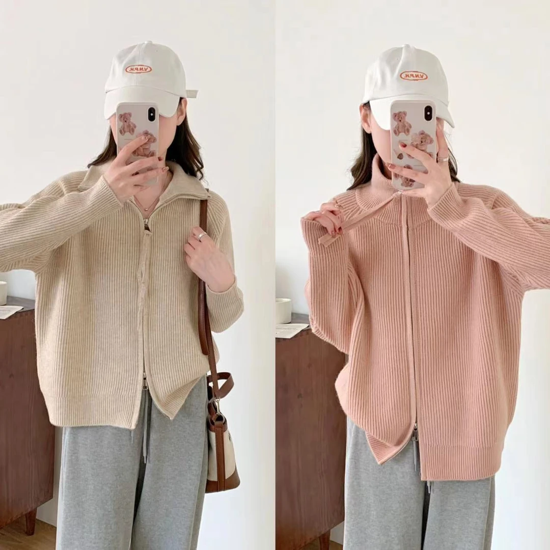 静静推荐 新款双头拉链立领毛衣开衫22c022