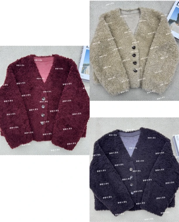 静静推荐 新款洋气排扣V领毛毛外套22c7330
