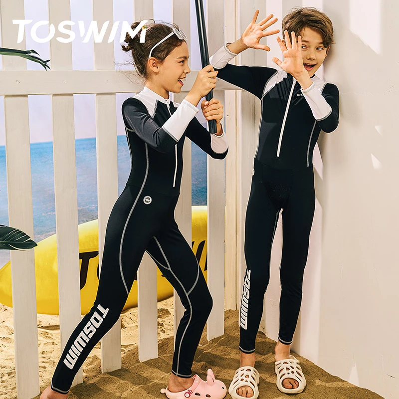 TOSWIM大码儿童紧身速干加厚春秋冬季运动冲浪健身度假潜水泳衣