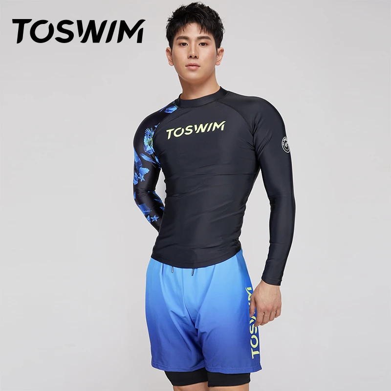 TOSWIM大码显瘦运动舒适健身时尚休闲夏季紧身透气男式防尴尬泳装
