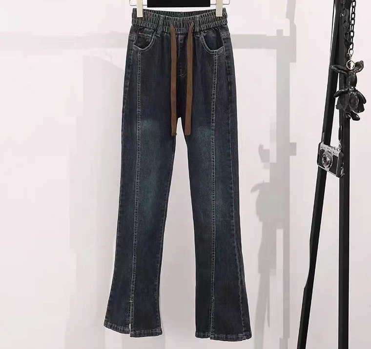 5103#开叉牛仔裤女显瘦高腰时尚休闲