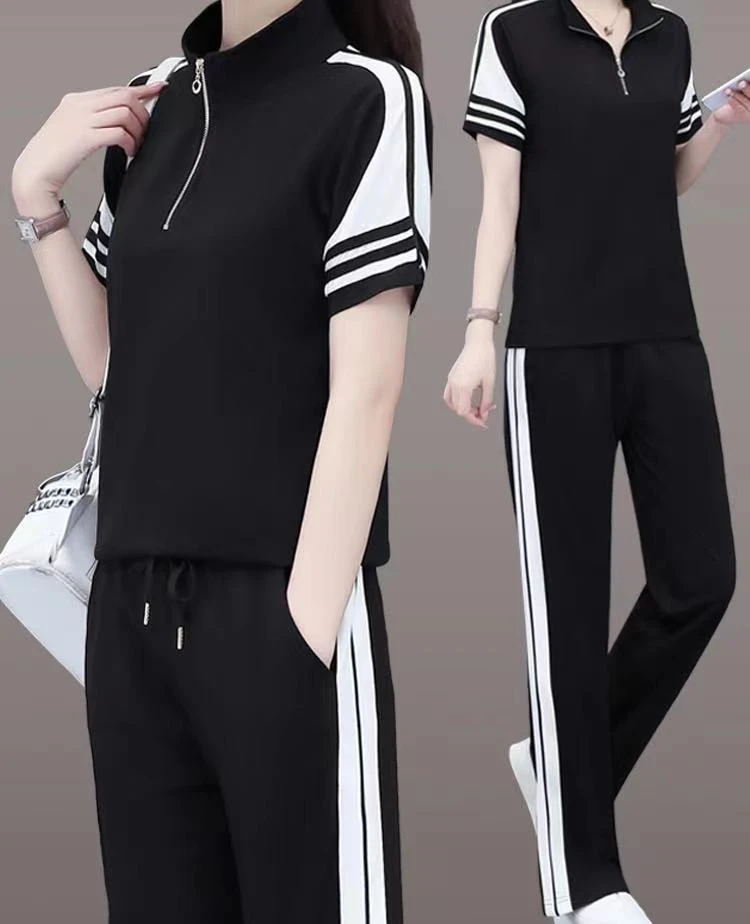 62090#微笑图案款两件套套装女显瘦休闲百搭时尚宽松洋气夏季