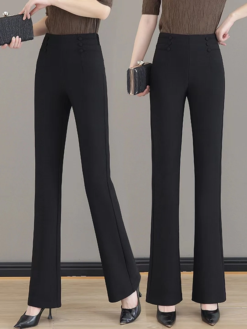 23724#腰头6扣款微喇西裤女显瘦时尚高腰透气通勤春秋新款