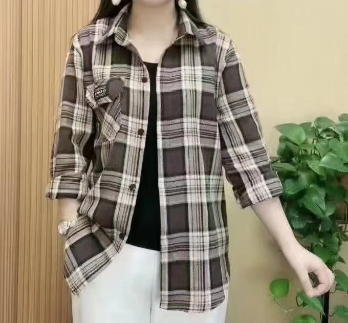 0336#格子衬衫上衣女长袖时尚洋气百搭简约宽松显瘦春秋新款