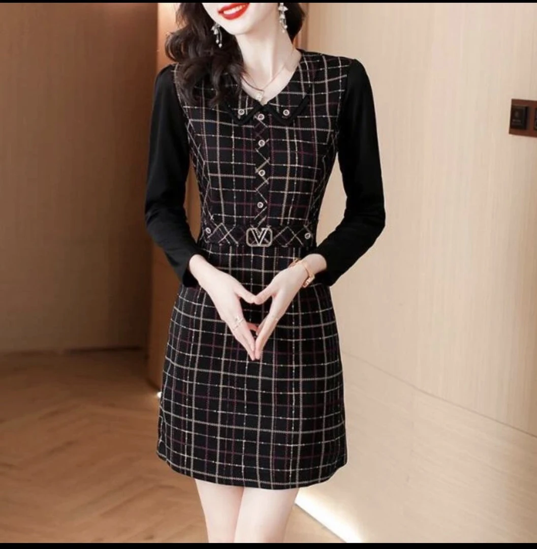 0413#格子连衣裙女加绒时尚洋气收腰显瘦气质百搭秋冬新款女士