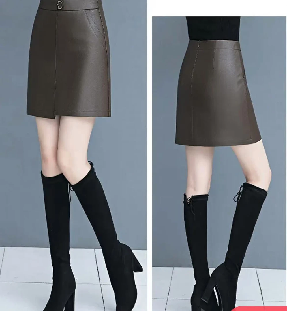 912#D字母皮裙女士时尚休闲百搭显瘦潮流高腰秋冬新款
