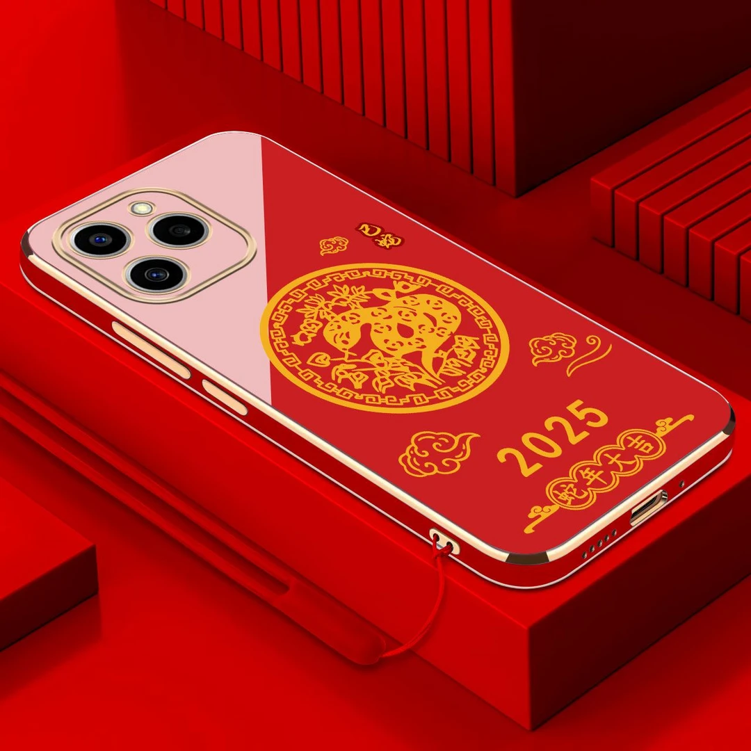 电镀蛇年新年款适用苹果/oppo/华为/vivo/荣耀/小米壳防摔软胶壳