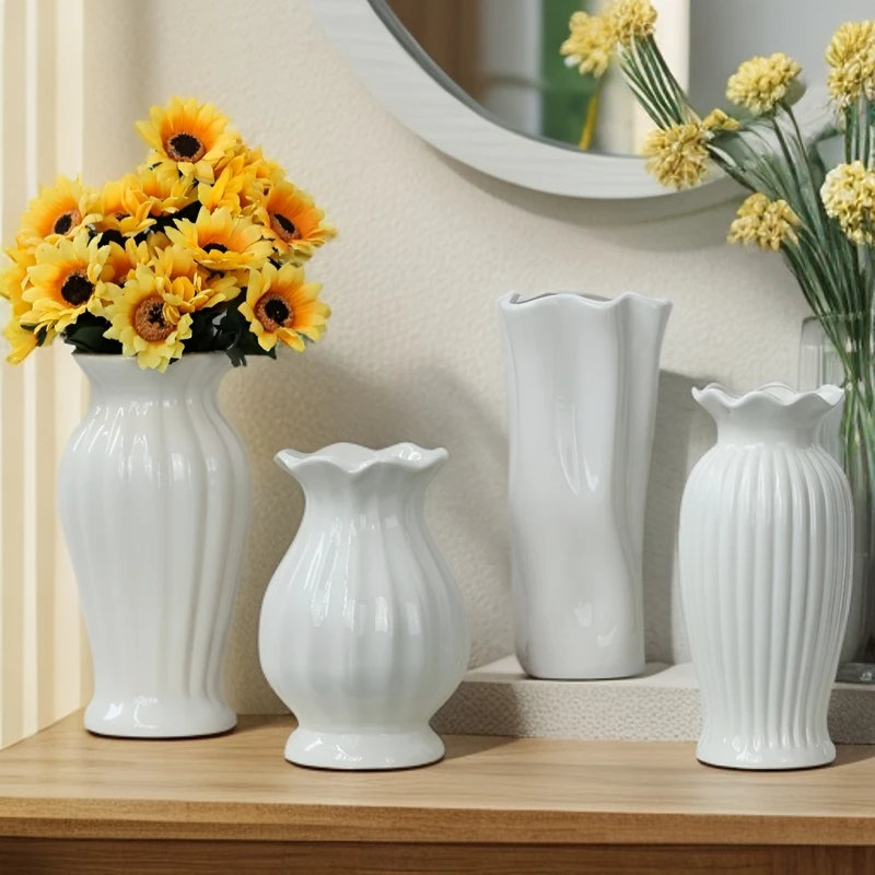 北欧大口径简约陶瓷花瓶干花水养鲜花客厅餐桌电视柜装饰摆件