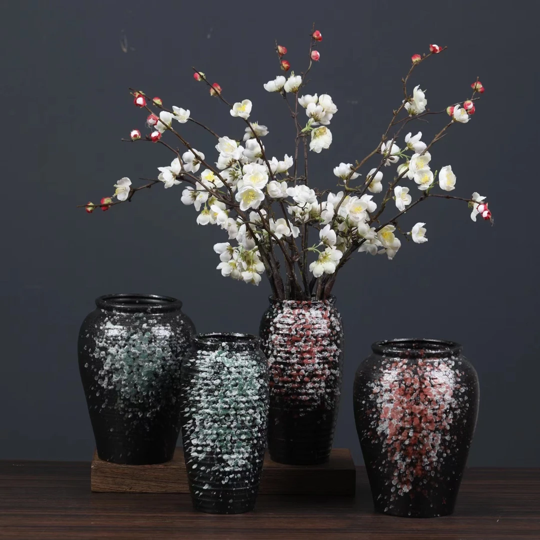 复古陶瓷撒釉花瓶水培鲜花玫瑰干花满天星手工客厅玄关餐桌装饰品