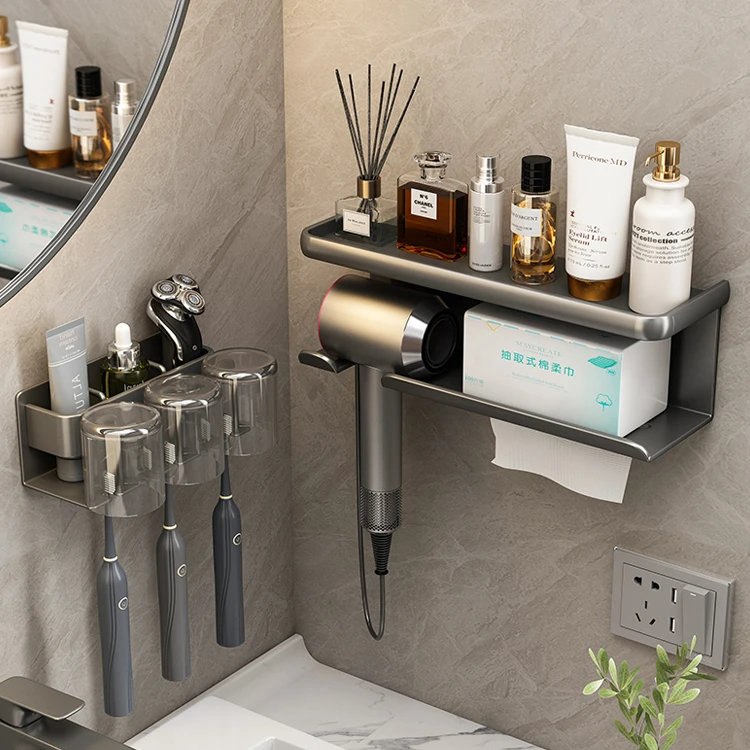 吹风机置物架免打孔卫生间收纳绕线电吹风挂架吹风筒支架浴室架子