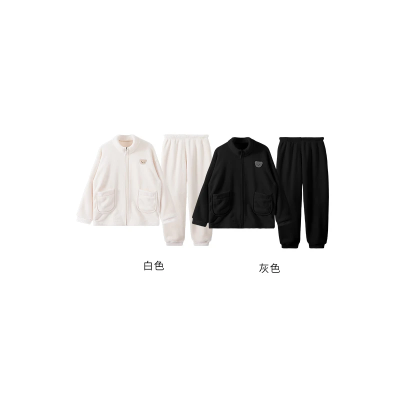 【钱老板粉丝专享】超柔玉兔绒立领情侣居家服套装J0563