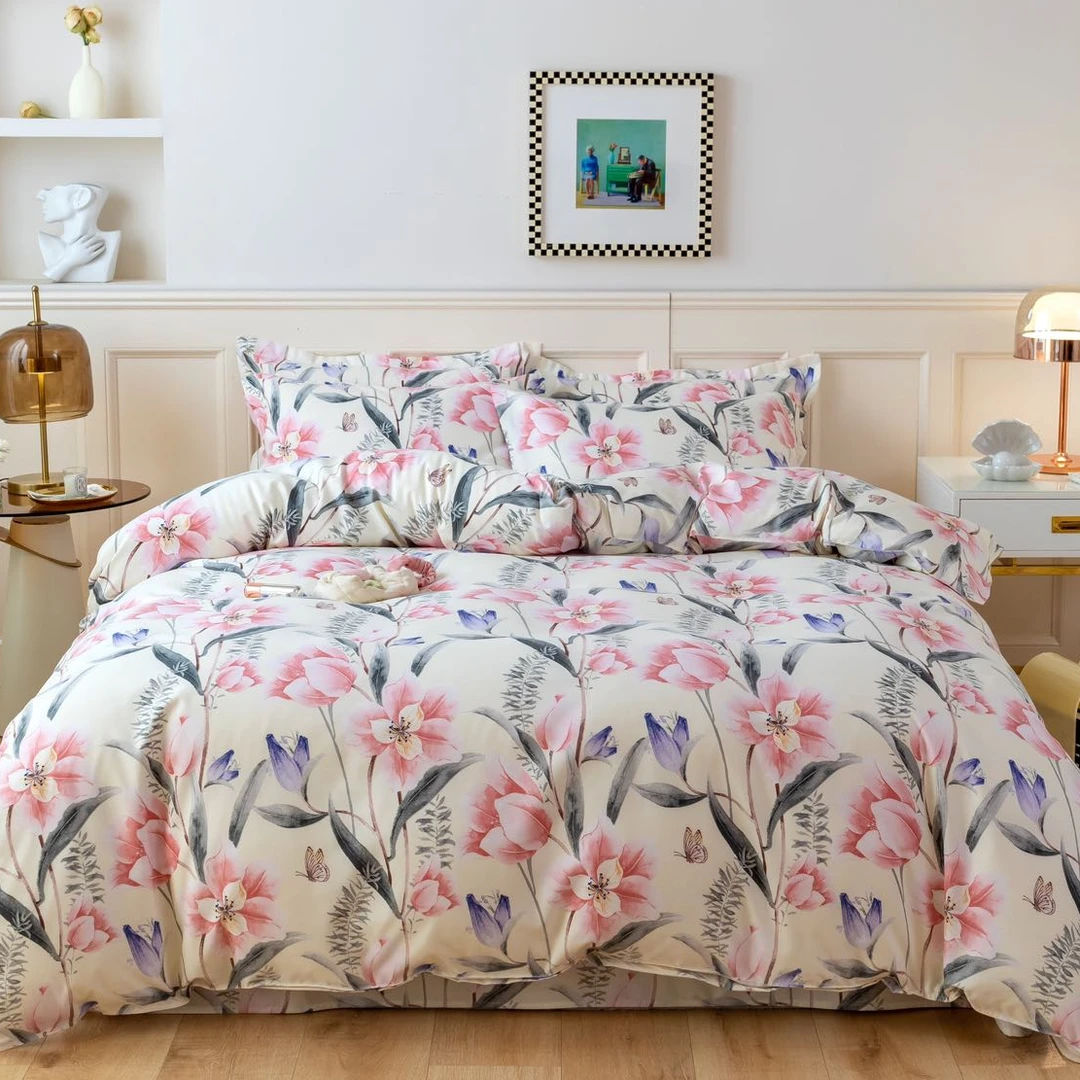 高支高密精梳斜纹面料双人尺寸床单【山茶花开】230*230（±5）