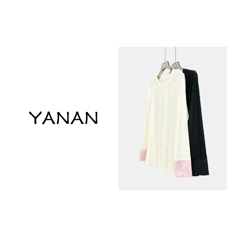 【亚楠本楠】新中式国风拼接撞色长袖t恤春季上衣女4358