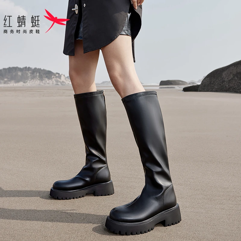 【红蜻蜓正品】长筒靴长靴骑士靴过膝高筒靴靴子时尚百搭瘦瘦靴女