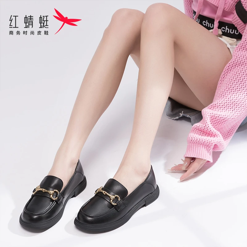 红蜻蜓软底乐福鞋女2023春季新款女鞋一脚蹬百搭小皮鞋平底单鞋女