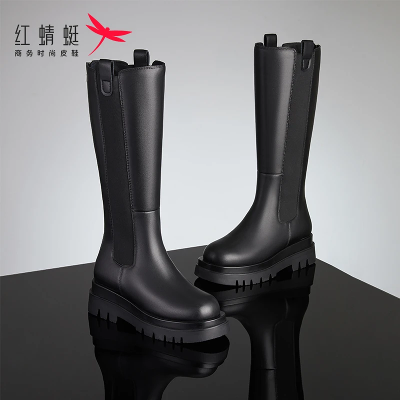 【红蜻蜓正品】长靴长筒靴秋冬款黑色过膝靴骑士靴高筒靴女靴子