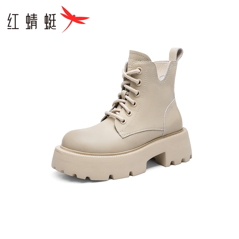 红蜻蜓厚底马丁靴2023秋季新款女鞋增高短靴户外辣妹靴子WTB33293