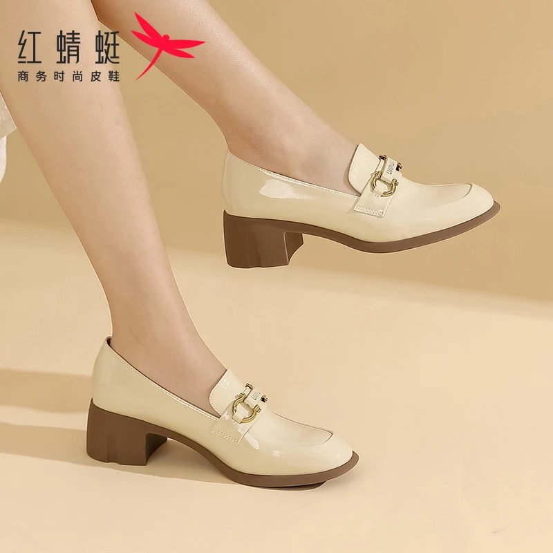 【红蜻蜓正品】小皮鞋品牌厚底女士单鞋百搭妈妈鞋平底鞋高跟女鞋