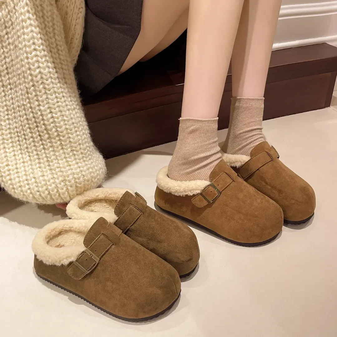 卡皮巴拉休闲增高懒人一脚蹬厚底防滑加绒保暖半拖外穿包头鞋女