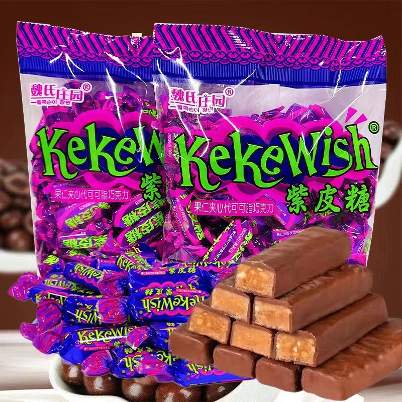 俄罗斯风味国产紫皮糖花生果仁夹心巧克力酥糖