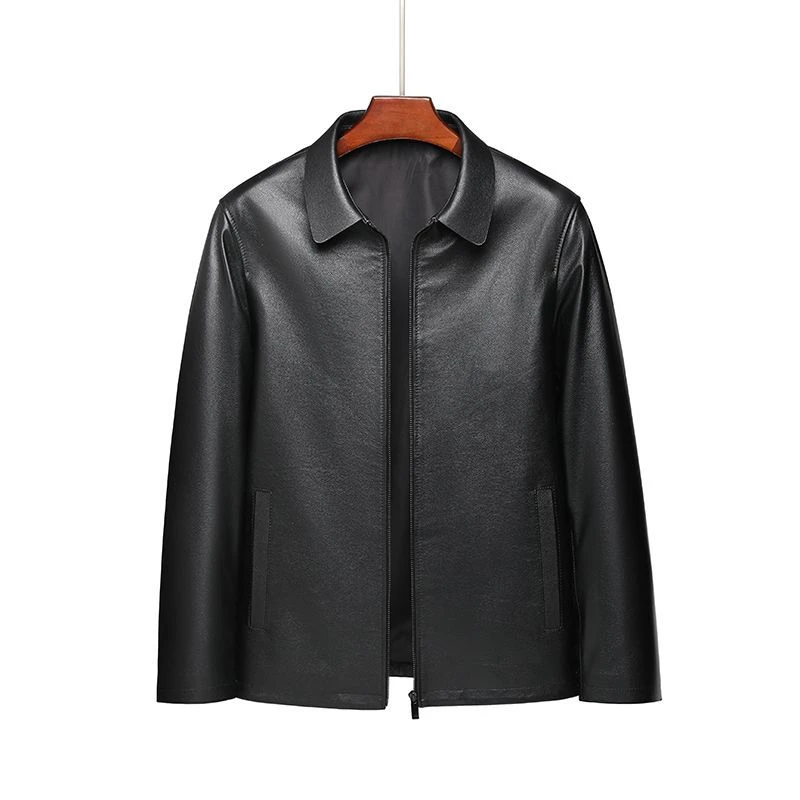 头层牛皮真皮皮衣男士翻领商务外套爸爸秋冬装海宁皮衣男高档