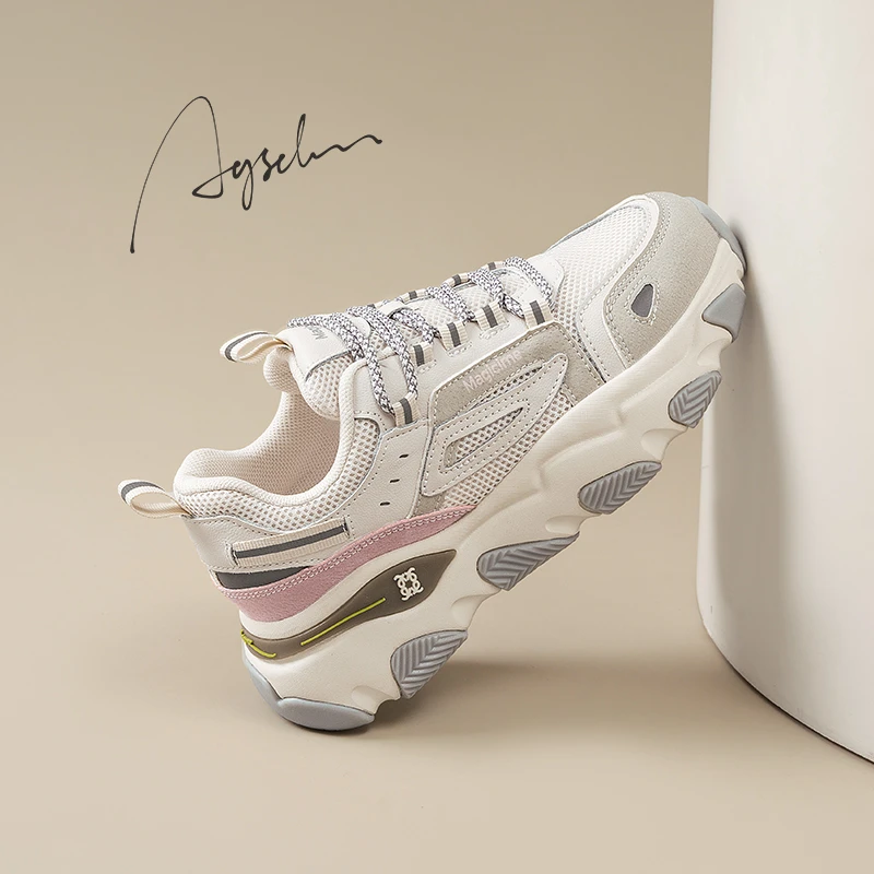 奥古狮登轻便老爹鞋女2023新款秋季百搭爆款显脚小厚底小白运动鞋