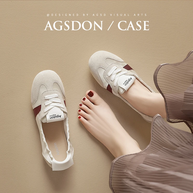 奥古狮登芭蕾德训鞋女2025新款秋季软底运动鞋拼色单鞋复古蛋卷鞋