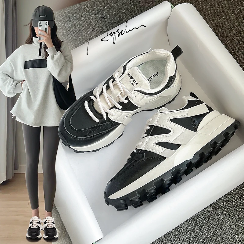 奥古狮登厚底阿甘鞋女款2024新款春秋厚底松糕设计感显脚小老爹鞋