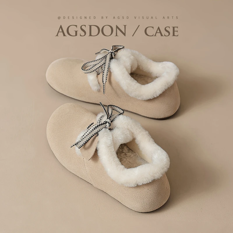 奥古狮登加绒勃肯鞋女2025新款冬季吐司保暖雪地靴一脚蹬孕妇棉鞋