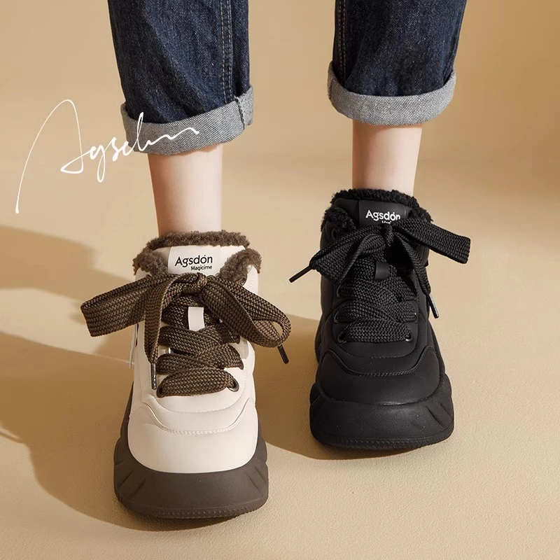 奥古狮登厚底雪地靴女款冬季2025新款加绒加厚棉鞋百搭增高休闲鞋