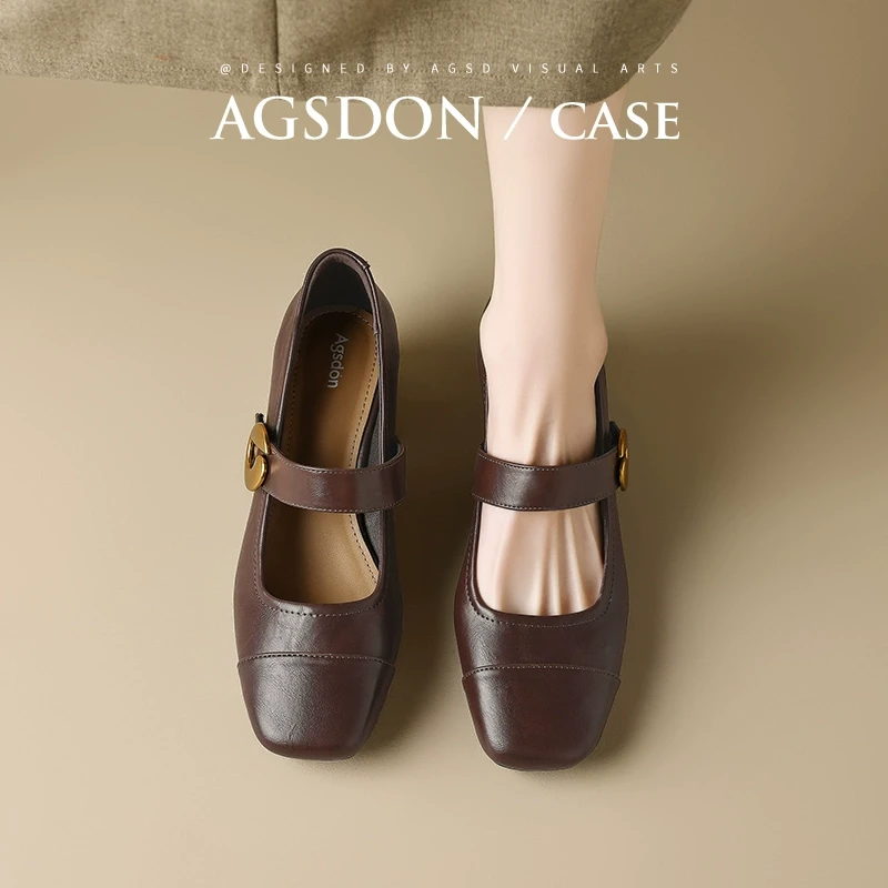 Y奥古狮登玛丽珍鞋女春季2025新款方头蛋卷复古一字带浅口单鞋子Y