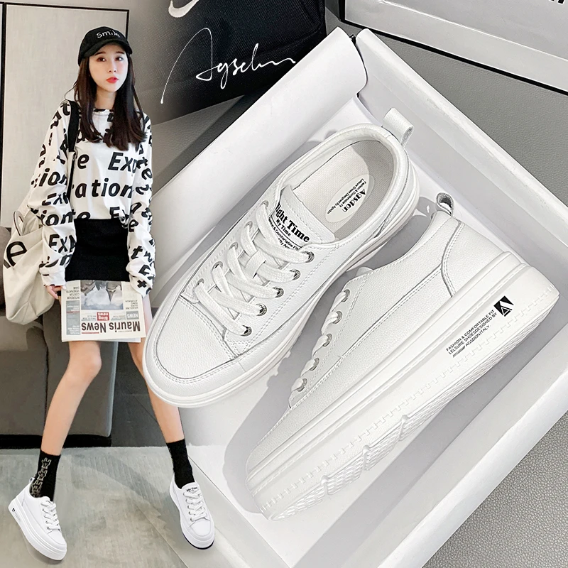 奥古狮登品牌女鞋爆款厚底ins拼色百搭网红薄款圆头浅口小白鞋女