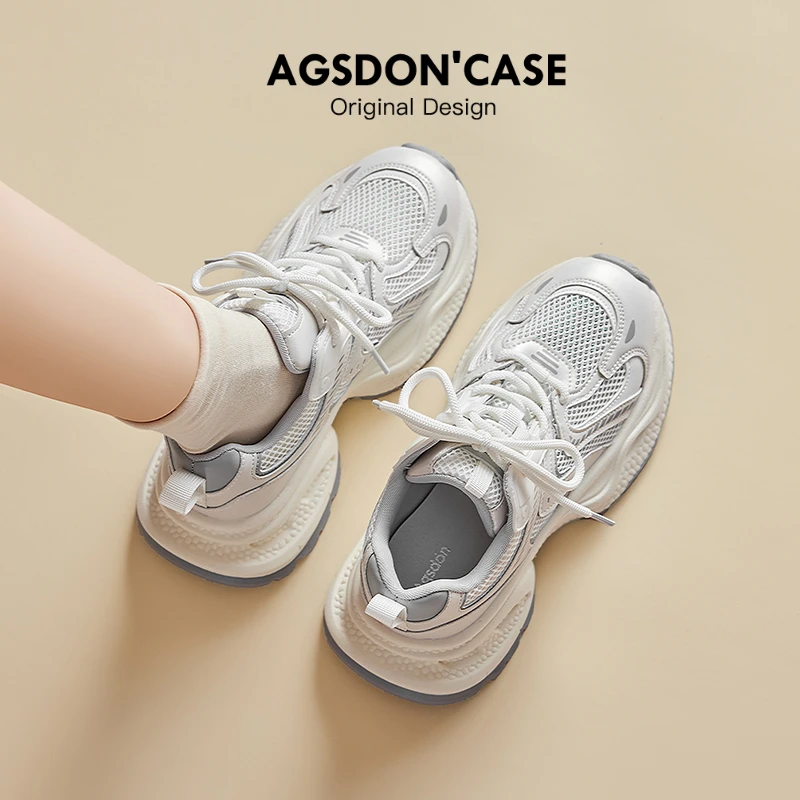 奥古狮登银色老爹鞋女2025新款秋季透气网面运动鞋薄款厚底登山鞋