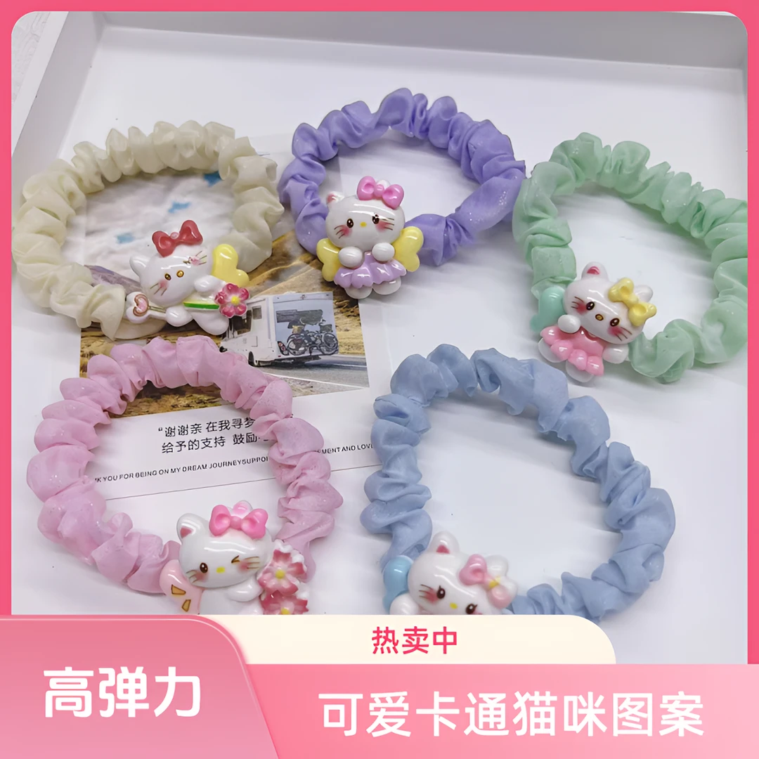 可爱卡通高弹力樱花猫图案发绳甜美时尚百搭少女心头绳发圈头饰