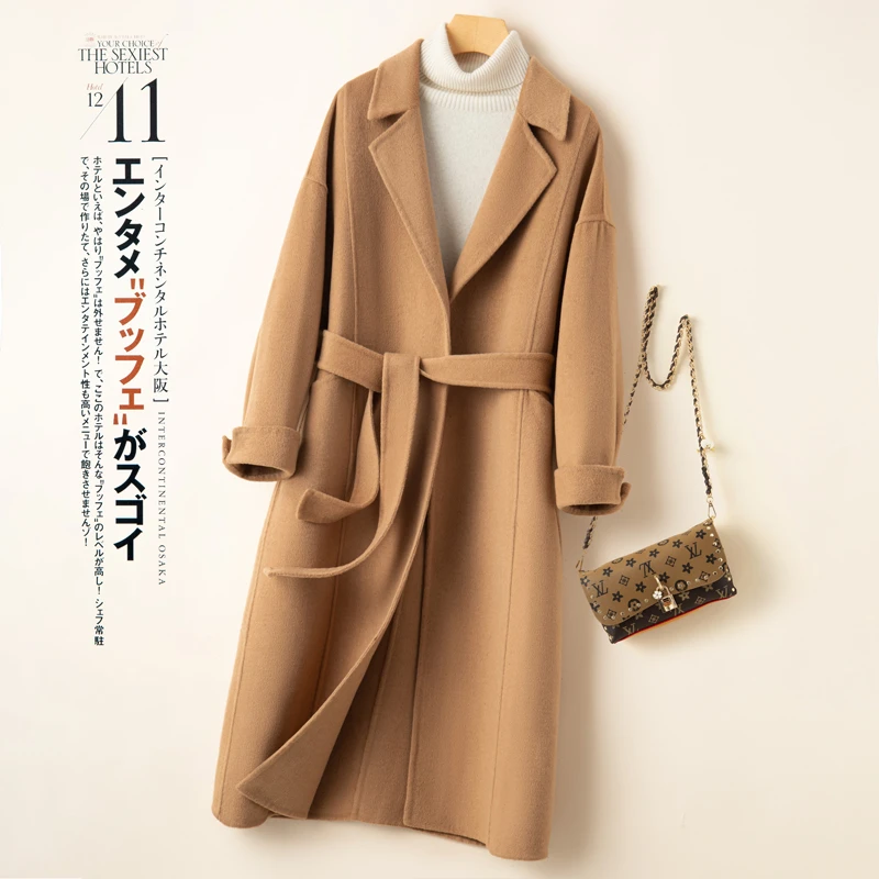 【断码清仓】双面呢大衣女中长款时尚宽松显瘦秋冬呢子韩版毛呢外套