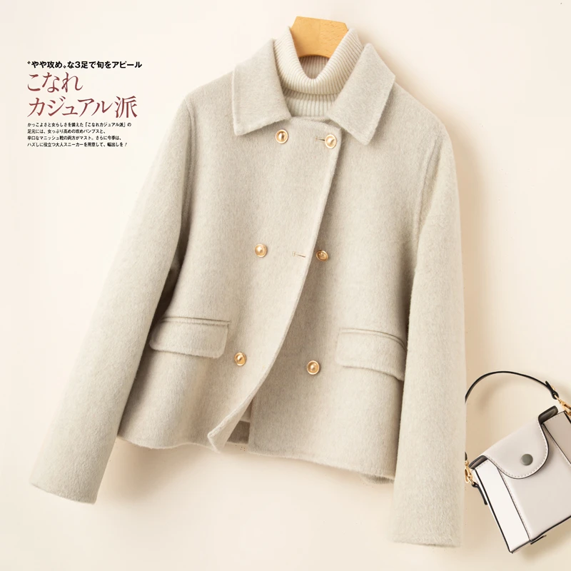 双面呢大衣女短款娃娃领秋冬高端呢子时尚小香风百搭小款毛呢外套