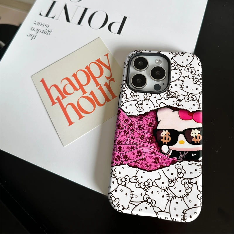 网红招财KT猫菲林二合一适用苹果17/16promax手机壳15/14保护套13