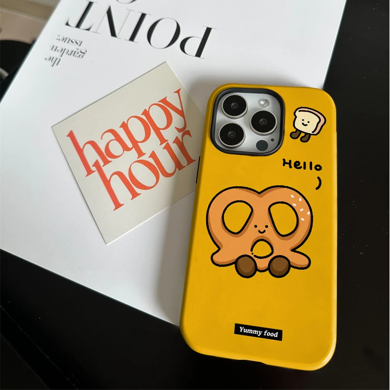 可爱碱水面包菲林二合一适用苹果17/16promax手机壳15/14保护套13
