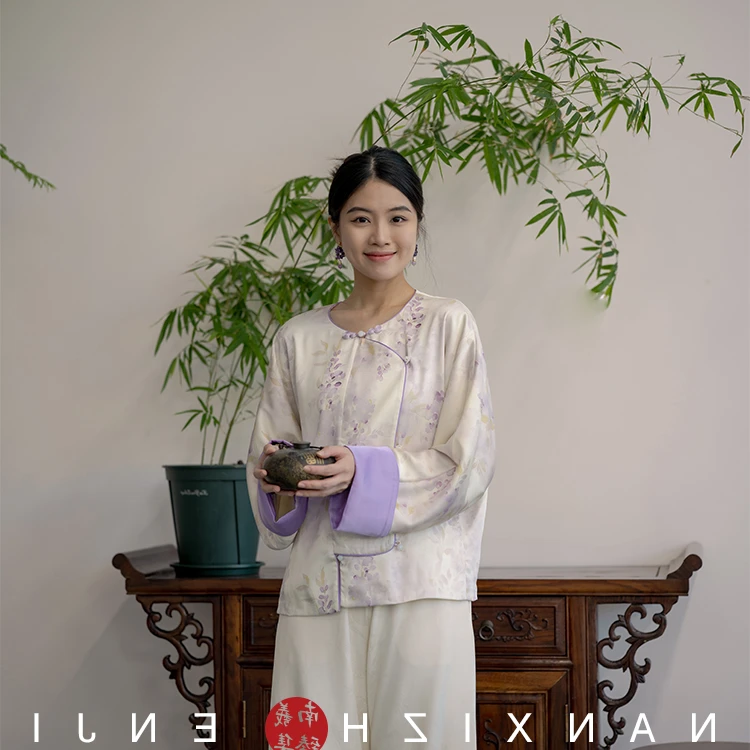 南羲【紫藤】新中式春游出行炸街洋气小众独特漂亮斜襟紫藤花外套