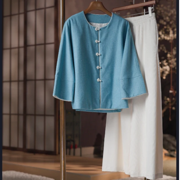 南羲【蓝风铃】新中式国风早春小众千金知性手工双耳盘扣羊毛外套