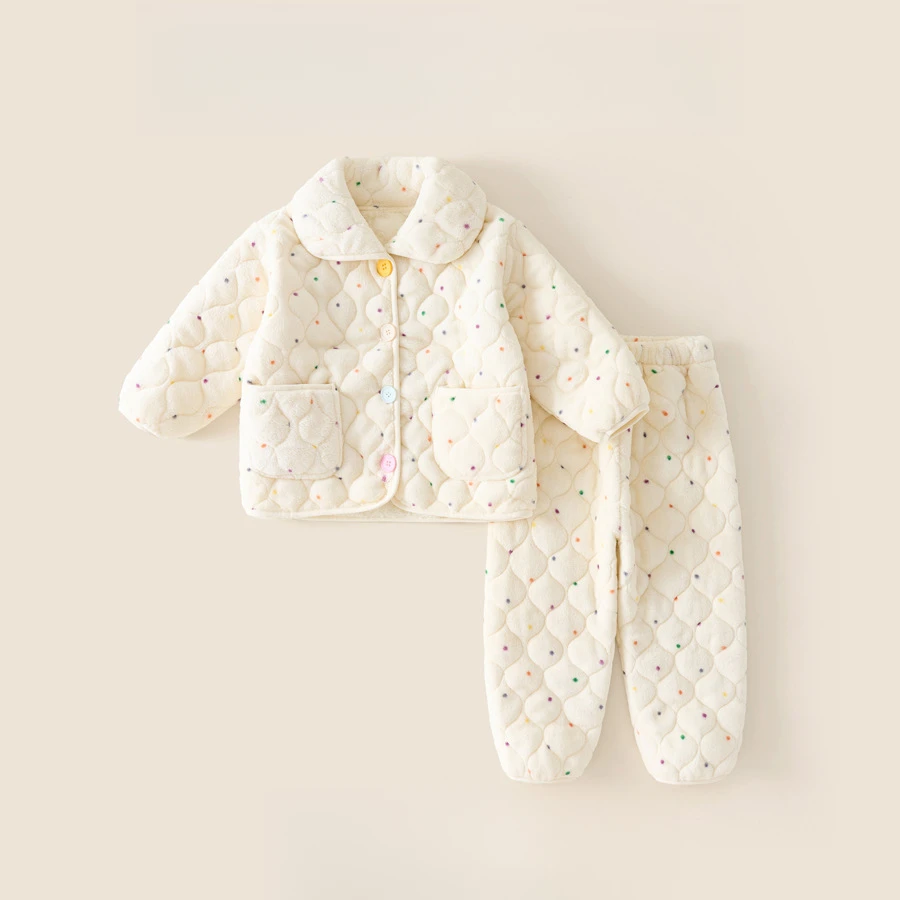 冬季新品儿童家居服男女中小童宝宝三层夹棉加厚卡通睡衣外穿