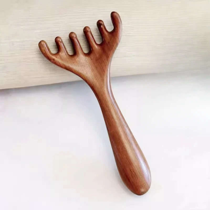 檀木头部按摩梳头部工具头皮按摩六爪挠头点穴刮抓头鹿角形按摩梳