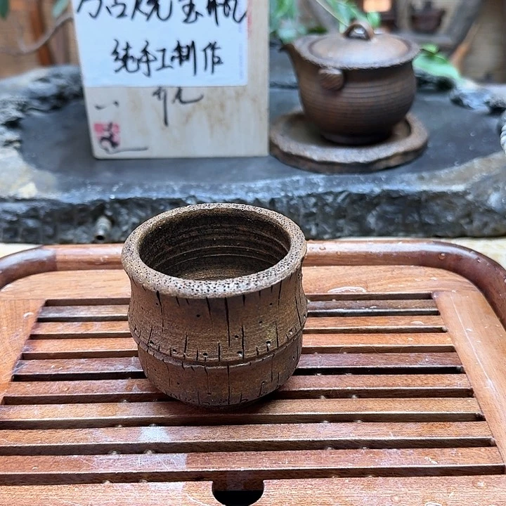 纯手工制作粗陶茶具左***?