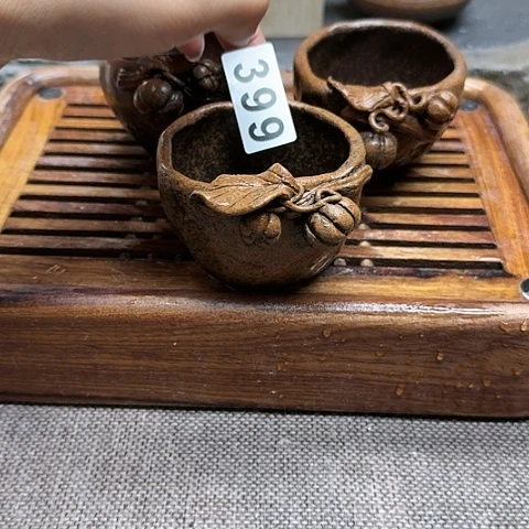 纯手工制作粗陶茶具去****花