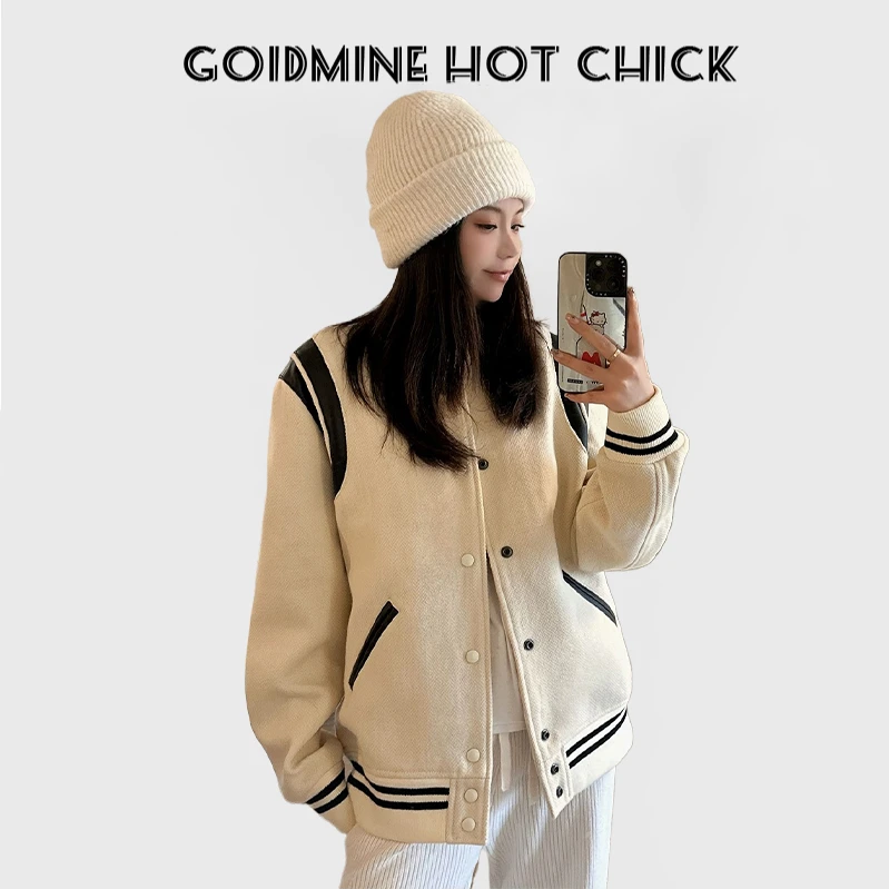 港风复古撞色飞行员棒球服外套女装春秋新款宽松百搭撞色夹克上衣