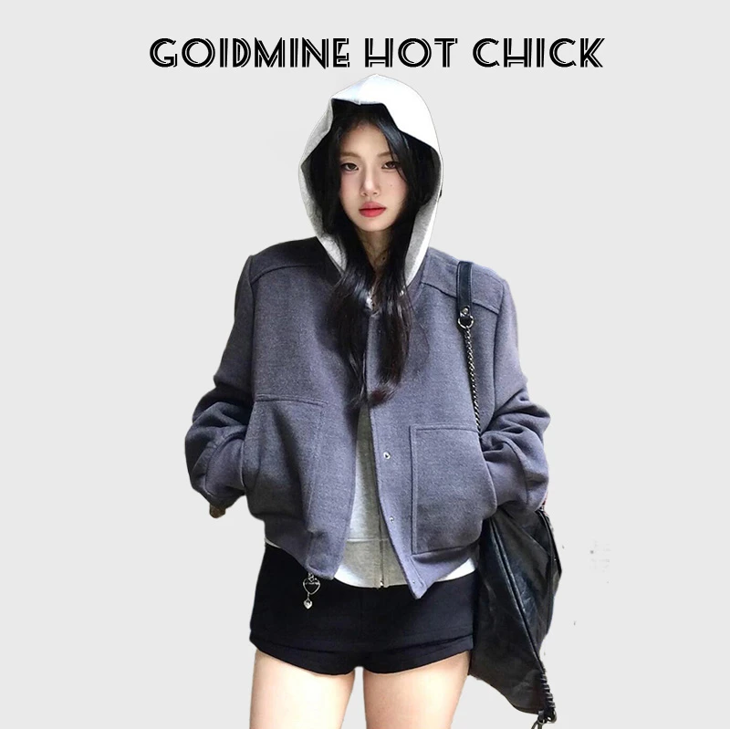 韩系复古棒球服女装2024新款秋季时尚潮流灰色休闲设计感短款外套