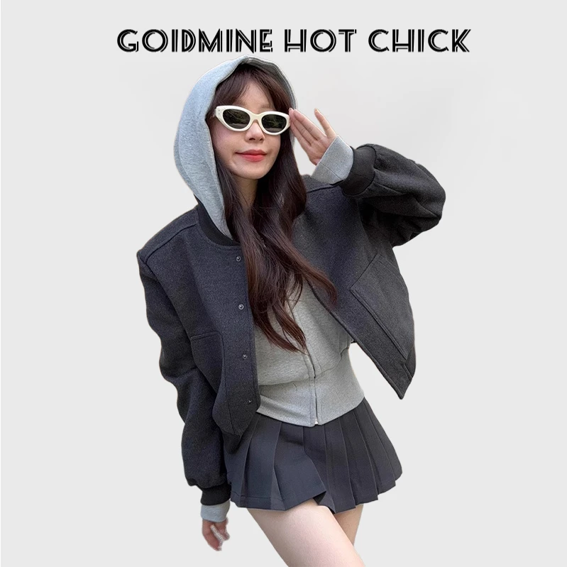 港风灰色复古棒球服短外套春秋季新款韩系高级感宽松休闲夹克开衫