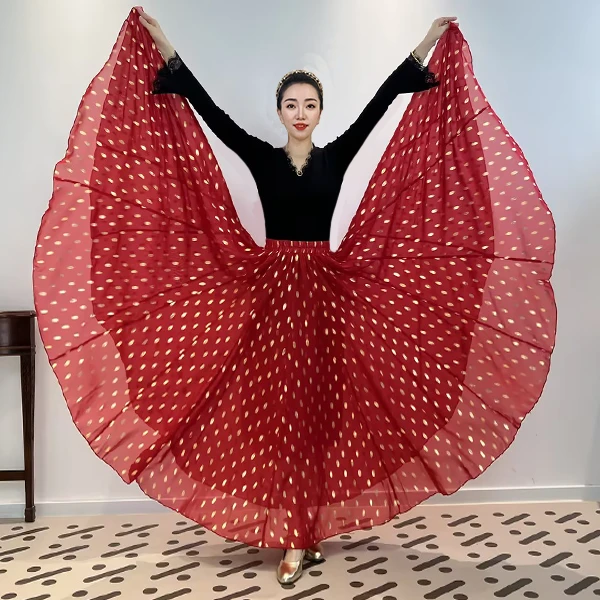 B《赤纱飞金》烫金款芙蓉纱时尚百搭交谊出游大摆半身裙/720°带衬裙