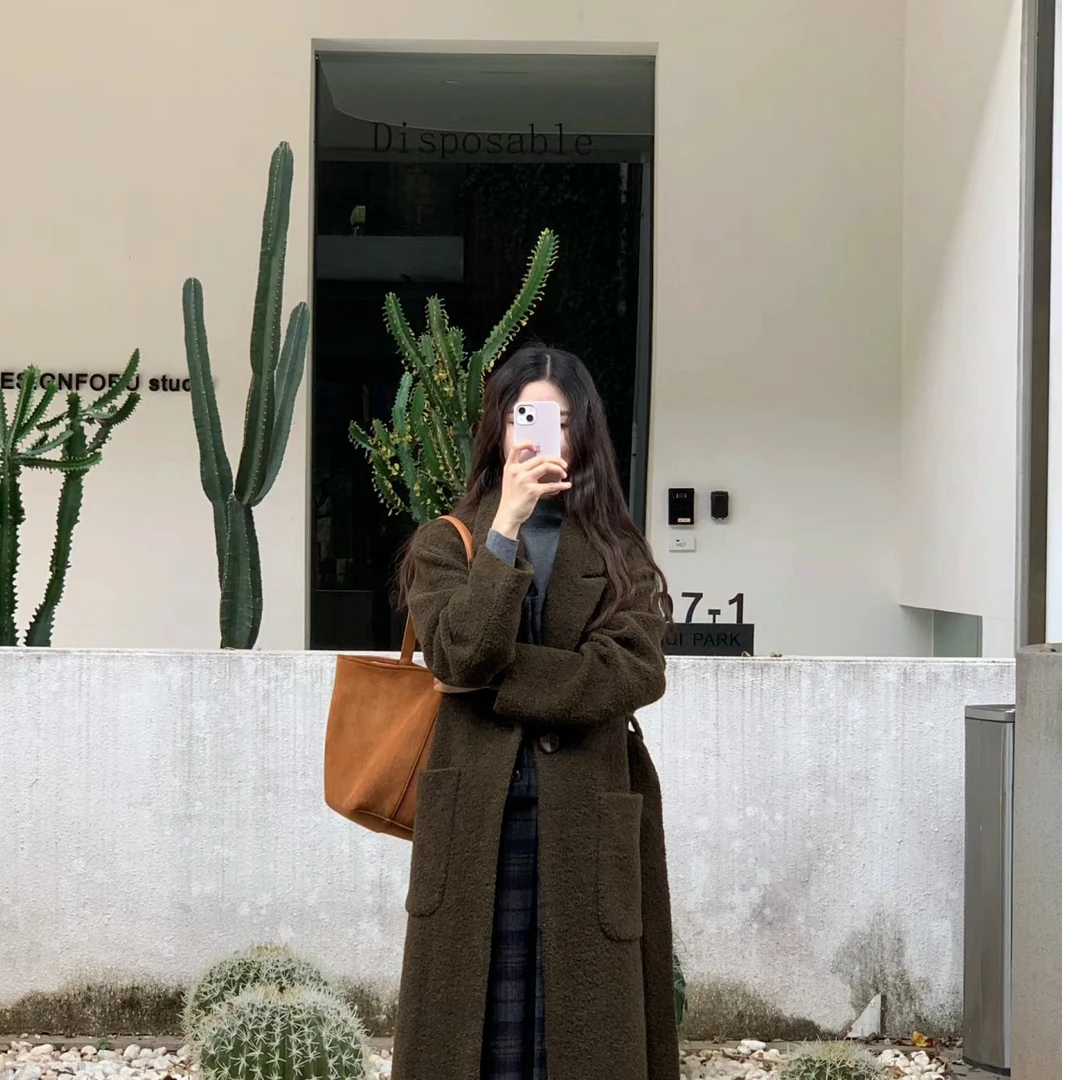 秋冬长毛衣开衫毛衣气质毛呢毛呢双面设计师百搭时尚